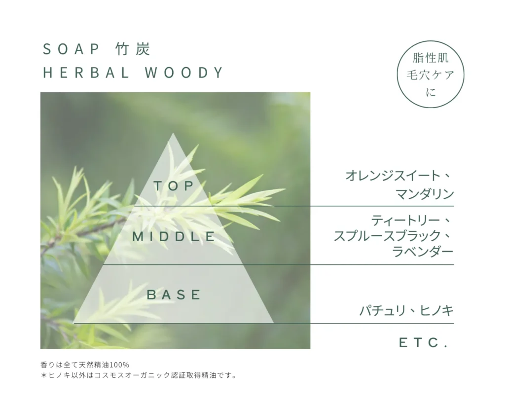 SOAP竹炭 -Herbal Woody- オーガニック精油ブレンド 80g 16 4 1